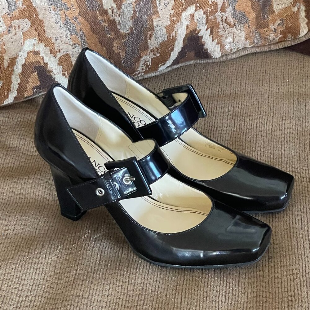 FRANCO SARTO WOMEN'S SHINY BLACK LEATHER MARY JANE HIGH HEELS SIZE 6